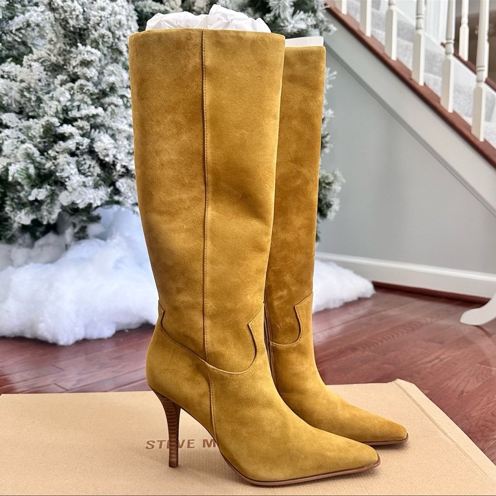 NEW Steve Madden Wescot Olive Suede Knee High Boots Heeled Boots - Picture 4 of 11